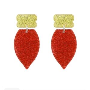 Festive Red and Gold Glitter Acrylic Christmas Lightbulb Earrings - New!